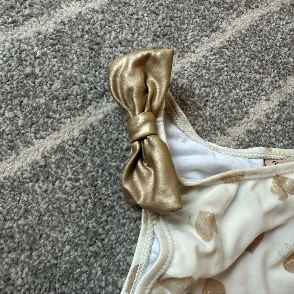 Juicy Couture Ivory and Gold Heart Print Ruffled One Piece Swimsuit Size 6X